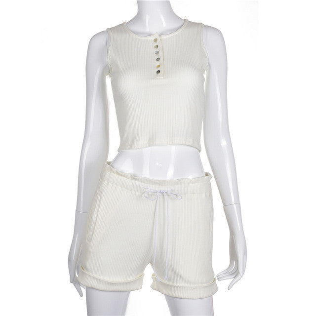 All white 2pc linen shorts suit